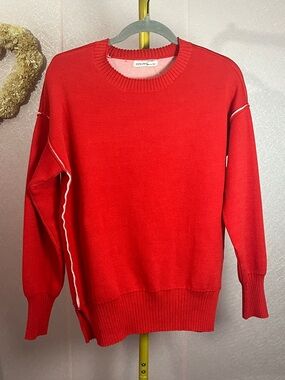 Zenana Outfitters Bright Red Crewneck Sweatshirt with White Trim
